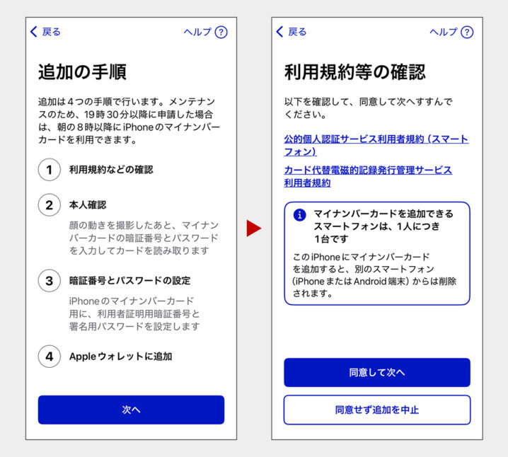 追加手順の確認、利用規約に同意